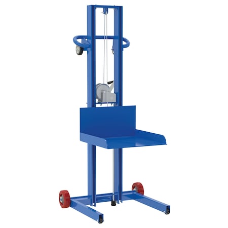 Vestil Steel Low Pro Lite Load Lift With Winch, Fixed Wheels/Manual Floor Lock 20x20 Plat 400lb Blue LLPW-500-FWFL